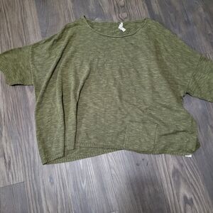 Eileen Fisher Olive Green Oversized Top XL Front Pocket Organic Linen Cotton